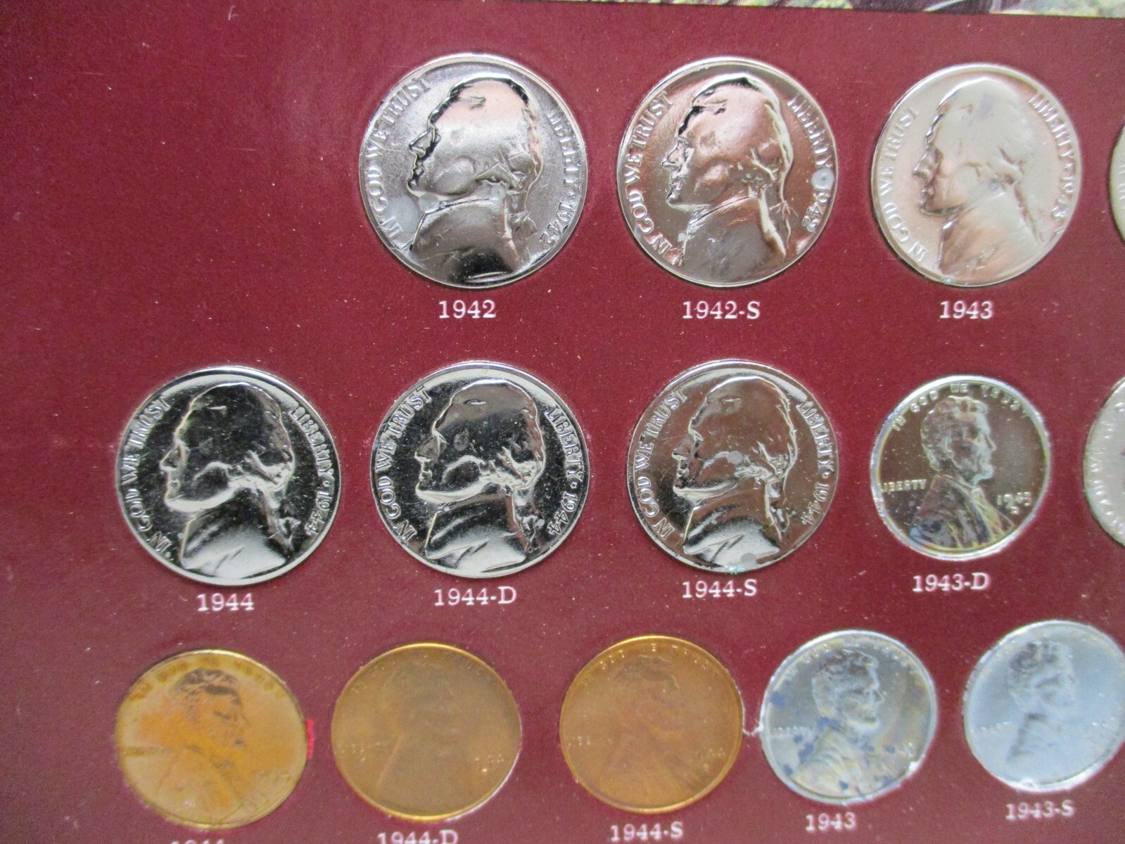 Jefferson Silver Nickel Set w/Steel & Copper Penny's 1942 to 1945 Victory Years