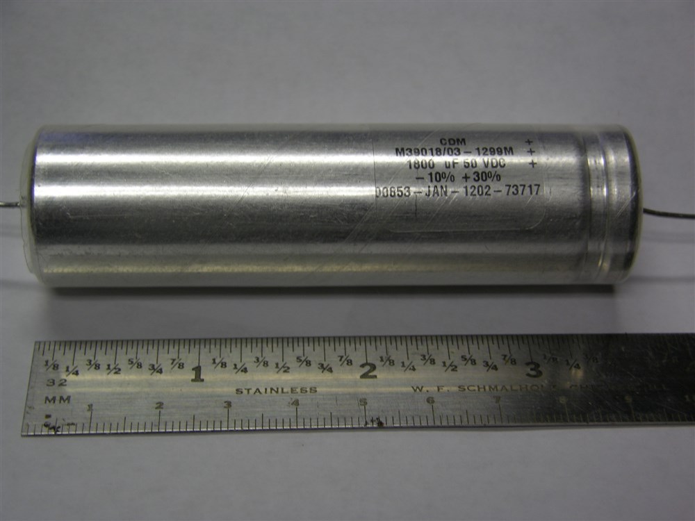 1 Mil-Spec CDM M39018/03-1299M 1800uF 50VDC -10%+30% Electrolytic Capacitor