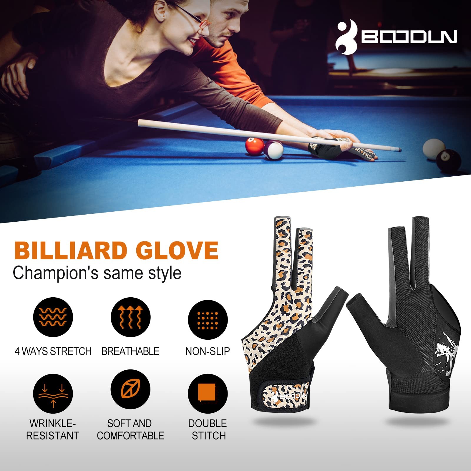 Billiard Pool Gloves for Left Hand 3 Finger, Splicing Process, Snooker Cue Sp...