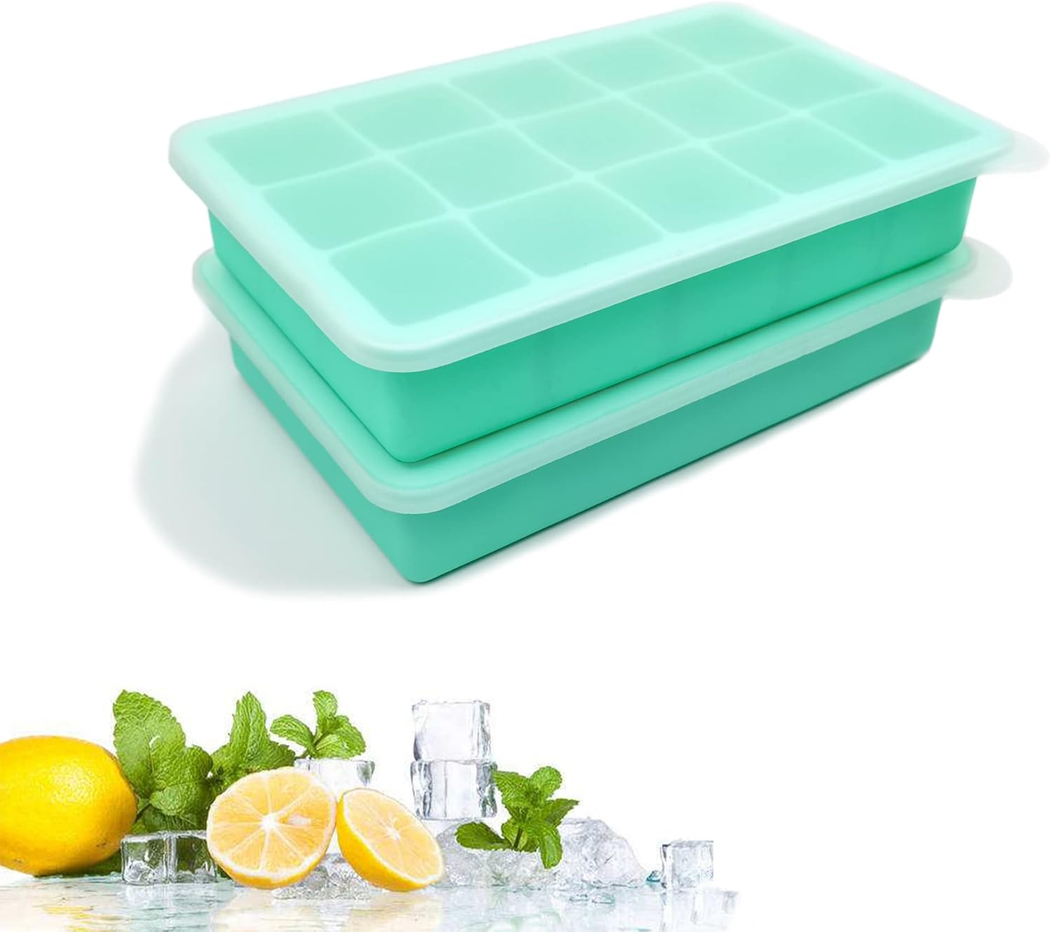 2 Pack Silicone Ice Cube Trays, Easy Release Flexible-15 Cubes Ice Cube Molds,Si