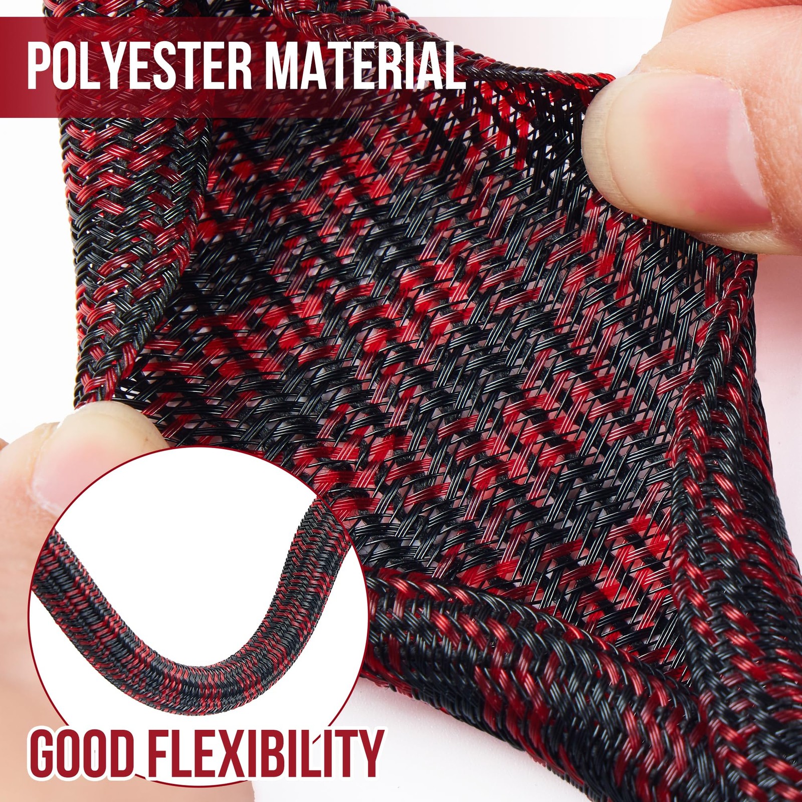 QCSIW Split Cable Sleeve, 1/2 Inch 10ft Black Red 1/2" 10ft, red