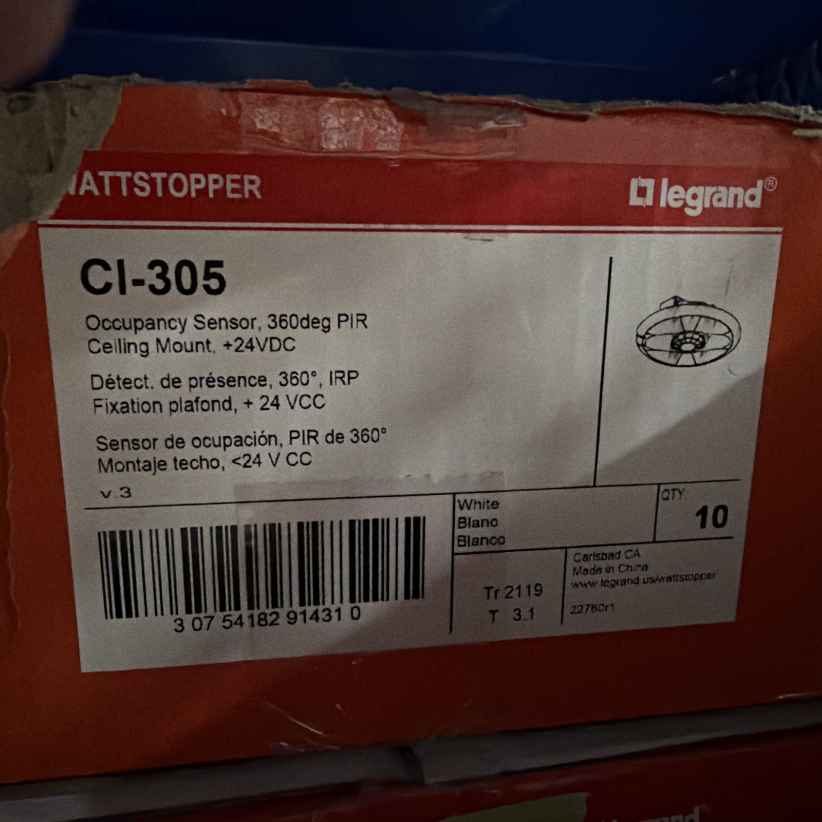 WattStopper CI-305 - Passive Infrared Occupancy Sensor 360° PIR Ceiling Mount
