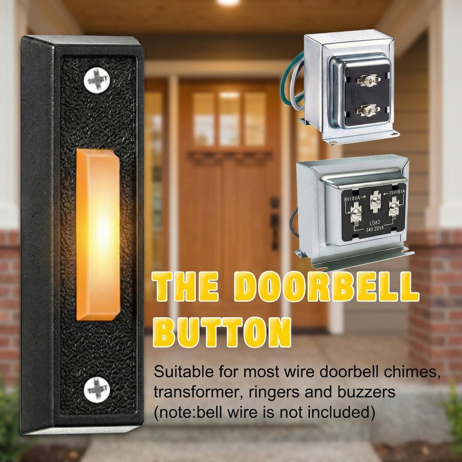 LED Lighted Door Bell Button Push Switch Wall Mounted for Chime Ring