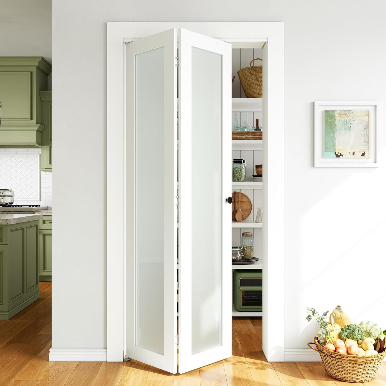SMARTSTANDARD Bifold Door, 36'' x 80" Tempered Frosted Glass Bifold Closet Door