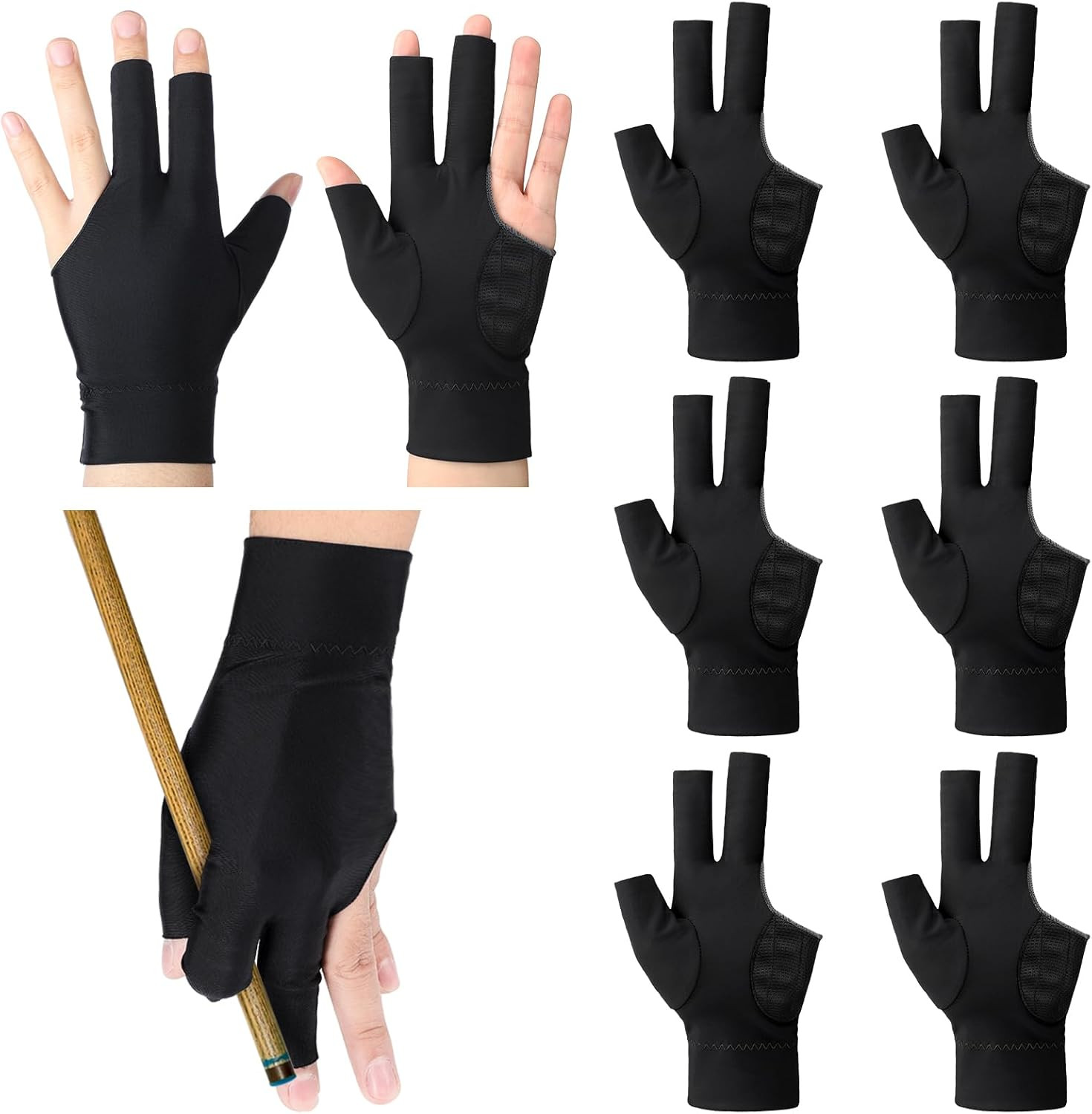 8 Pcs 3 Fingers Pool Gloves Billiards Left Hand Cue Sport Show Gloves for Women