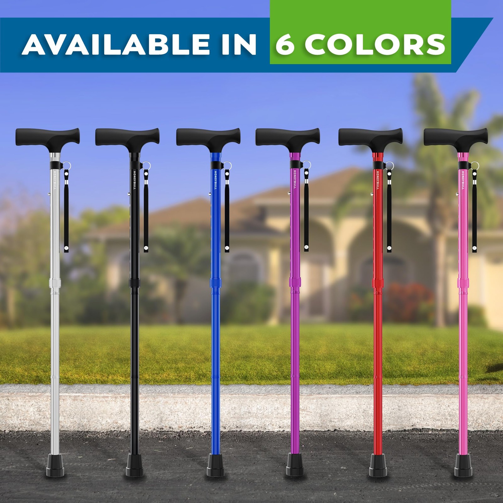 Folding Walking Cane Adjustable Heavy Duty Single Tip for Seniors 250lb