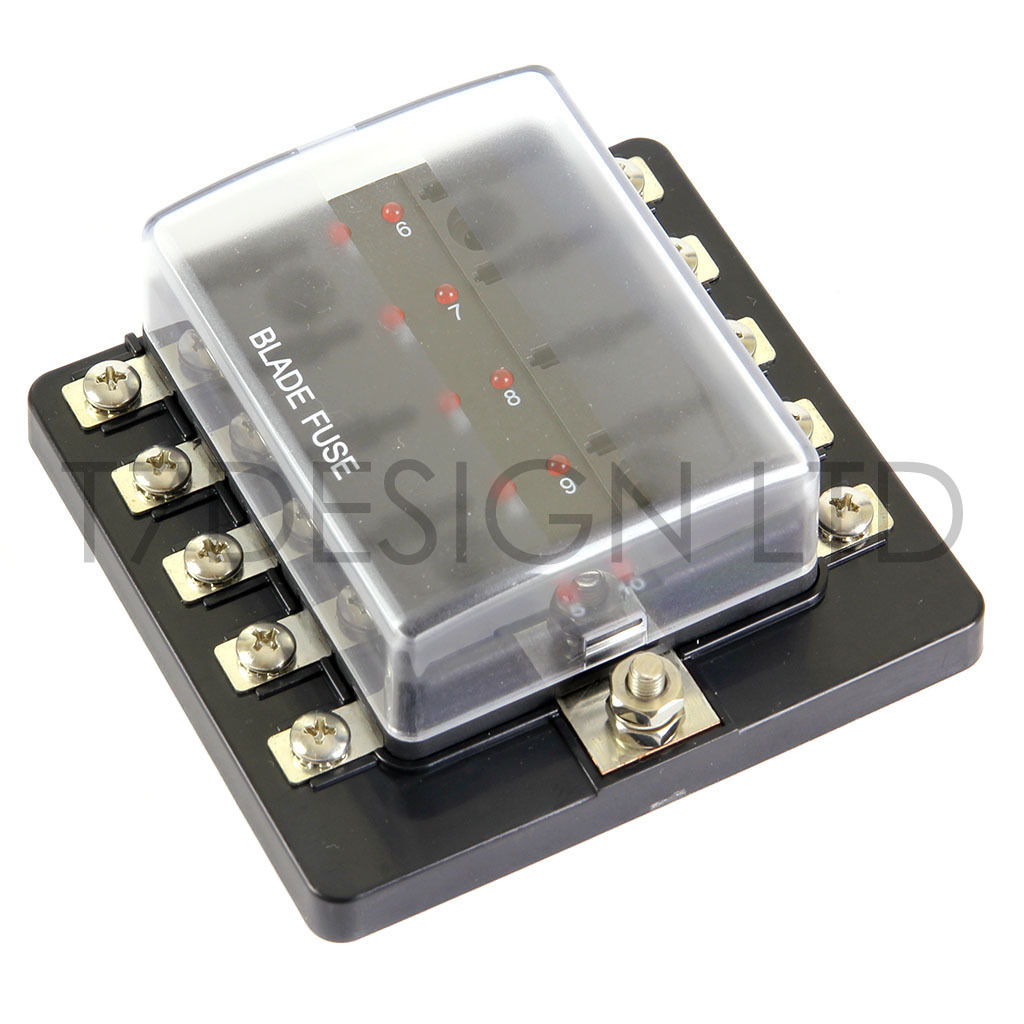 12/24v 10 Way Blade Fuse Box Holder LED Warning Lights Kit Car Race Rally Marine