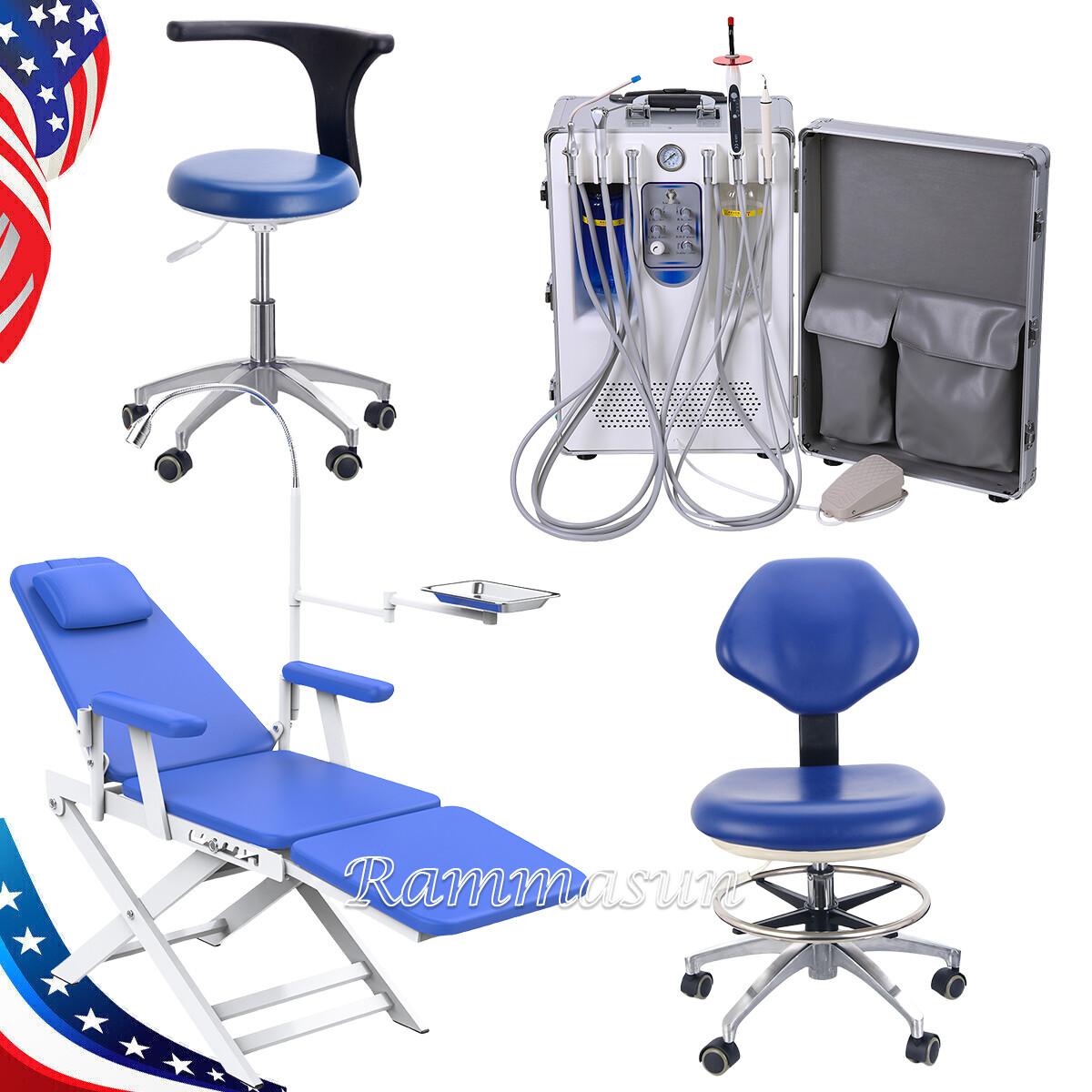 Unidad Dental Portátil con Luz de Curado y Scaler Ultrasónico / Silla Plegable