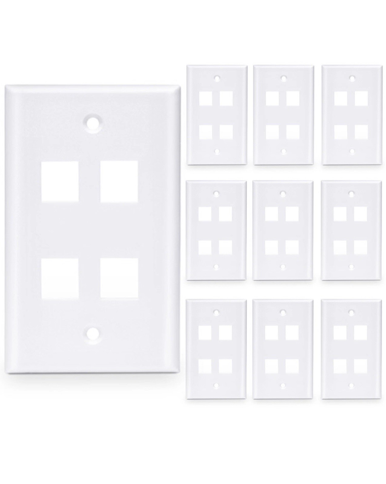 10 Pcs - 4 Port Wall Plate Keystone RJ45 Cat6 Cat5e Insert Jack White WallPlate