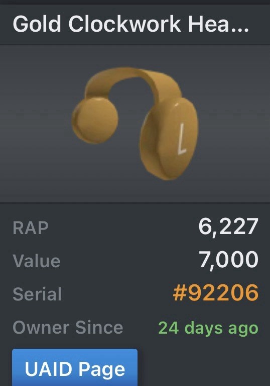 Roblox Gold Clockwork Headphones/ MUST HAVE ROBLOX PREMIUM/ONCE BOUGHT MESSAGE