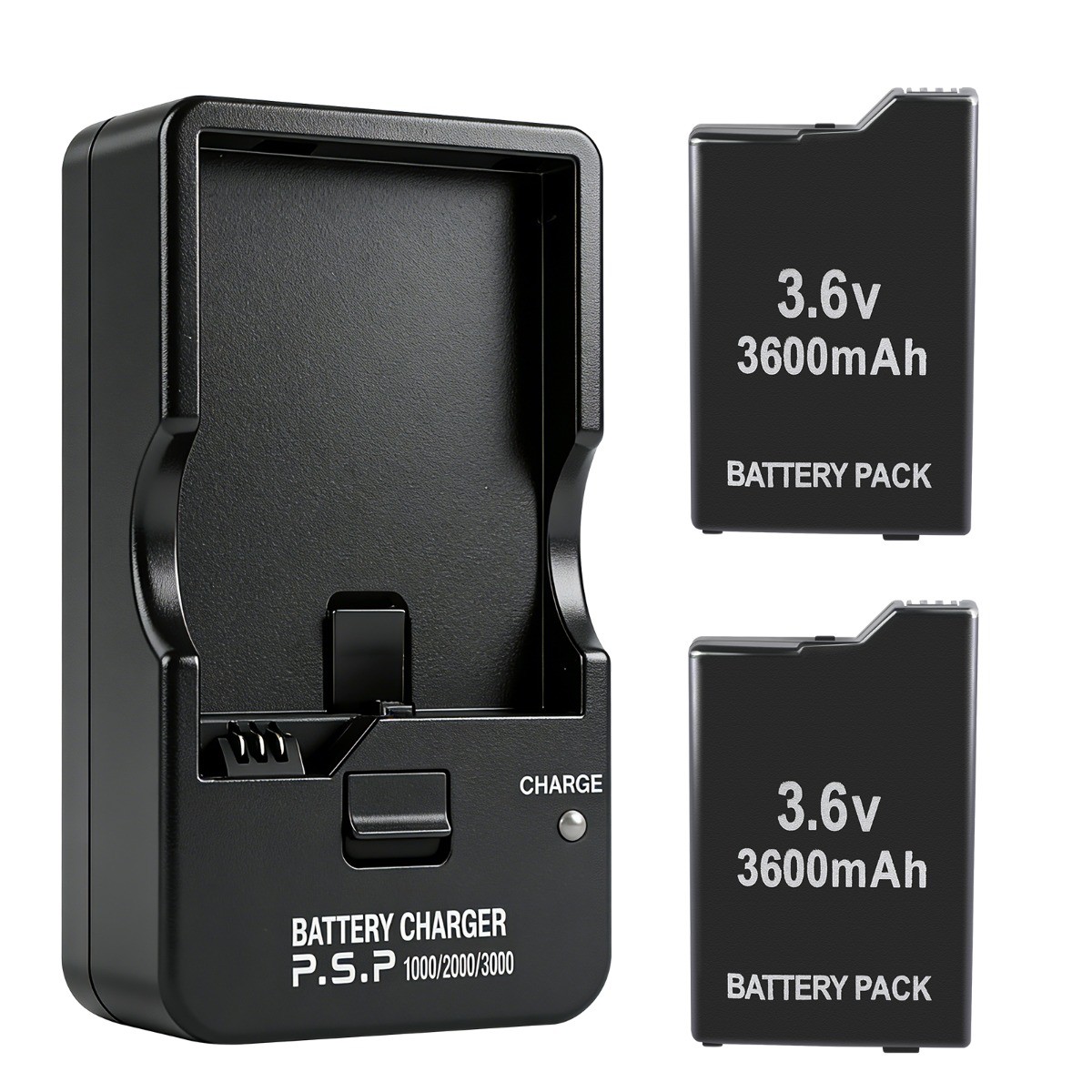 Battery Charger & 2pc 3600mAh Rechargeable Battery for PSP 2000/2001/3000/3001