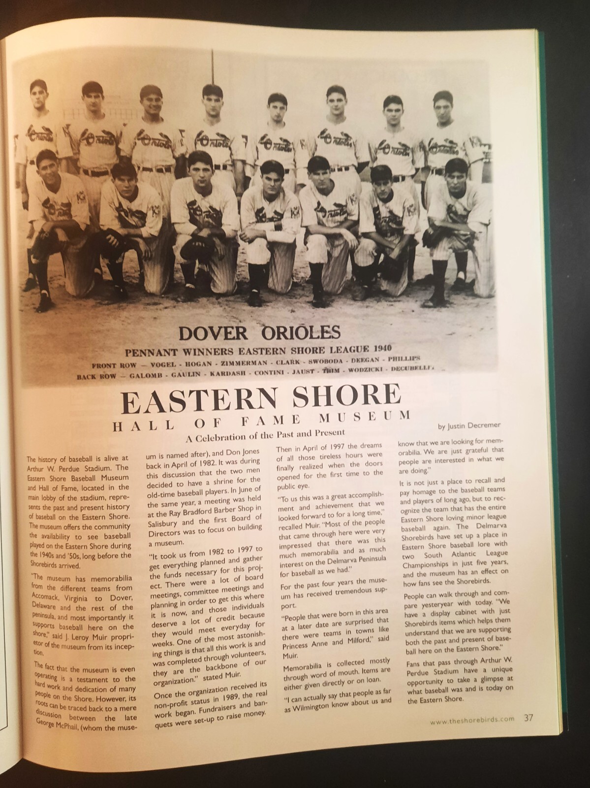 2001 Delmarva Shorebirds Baseball Program - Vol. 2 - Orioles Class "A" Affiliate