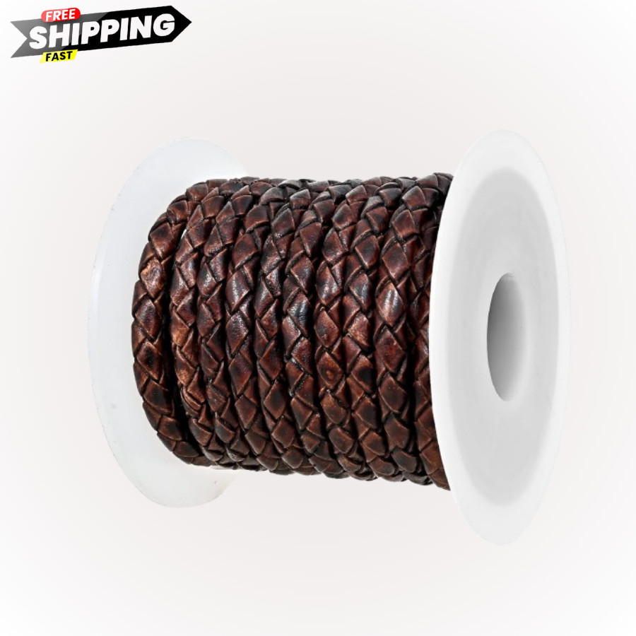 GENIQUE Real/Genuine Round Braided Leather Cord String Rope Folded, Leather R...