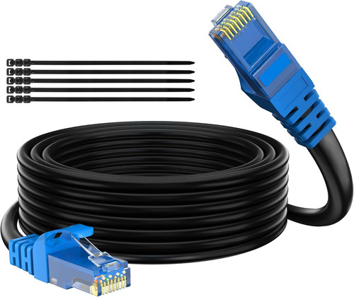 Adoreen Cat 6 Outdoor Ethernet Cable 25 Ft Black, High Speed 25FT, Black