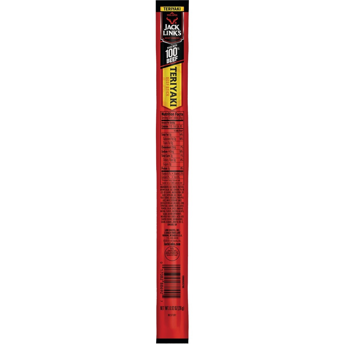 Jack Link's Teriyaki 0.92 Oz. Beef Stick Jerky 125689 Pack of 20 Jack Link's