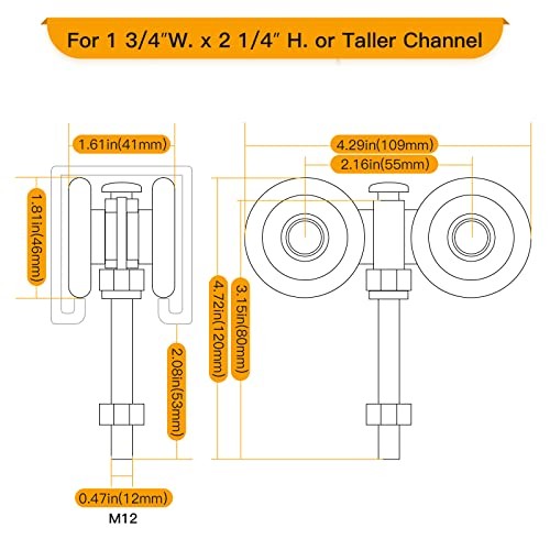 Trolley Assembly, Silent Rollers Wheel for 1-3/4" Wide and 2-1/4" or Taller