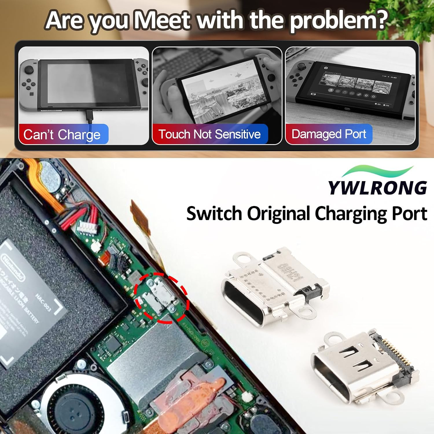 2 Pack for Switch Charging Port Replacement for Switch Dock Connector NS Switch
