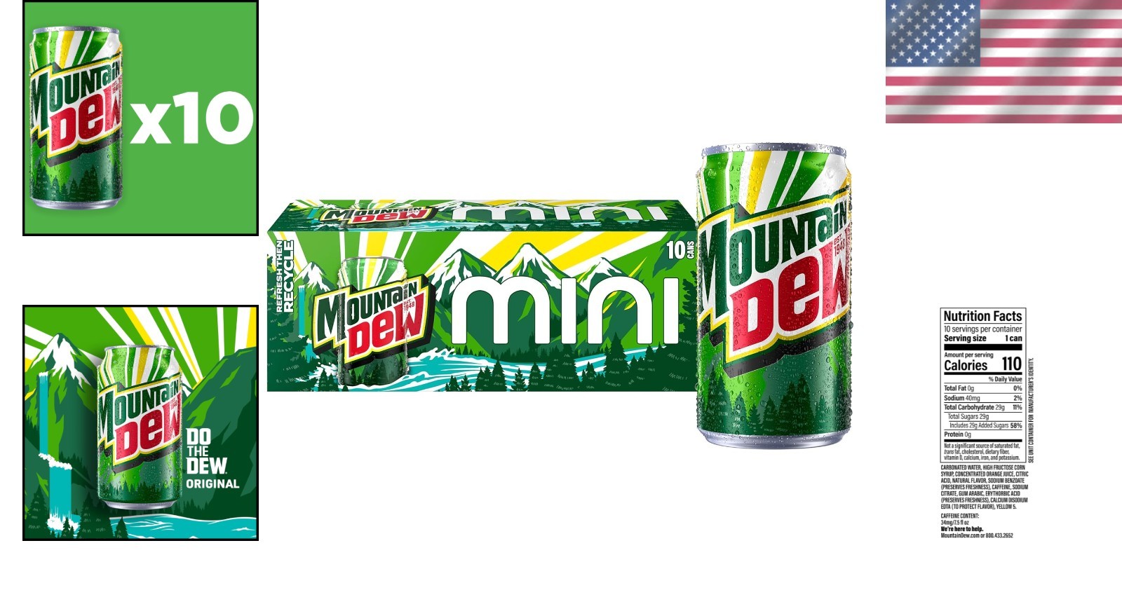 Epic Taste of Mountain Dew: 10 x 7.5 Fl Oz Mini Cans - Perfect for Events