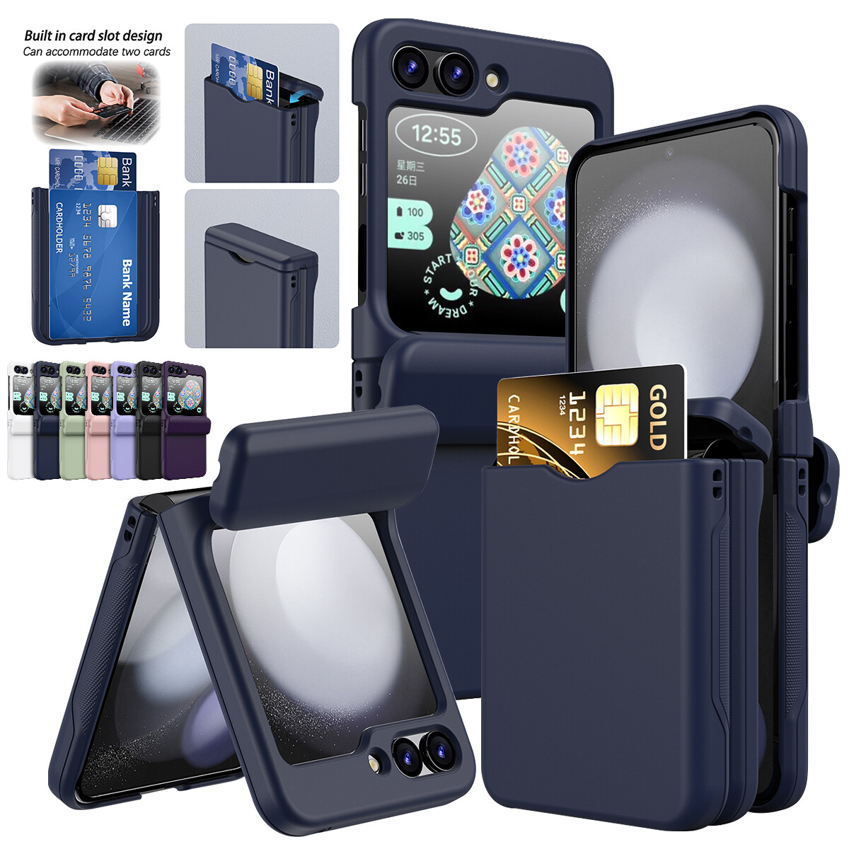For Samsung Galaxy Z Flip 7 6 Flip 5 4 3 Shockproof Card Holder Hinge Phone Case