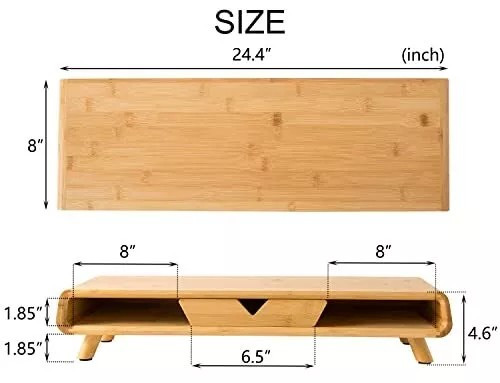 Homerays Bamboo Monitor Stand Riser, No Assembly Required, Ergonomic Bamboo Wood