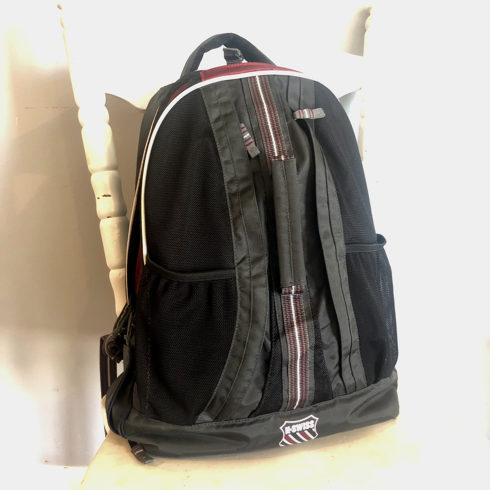 K-Swiss Backpack 7.0 System Hiking Pack Black Vtg Camping ~17x20x6” Outdoor Bag