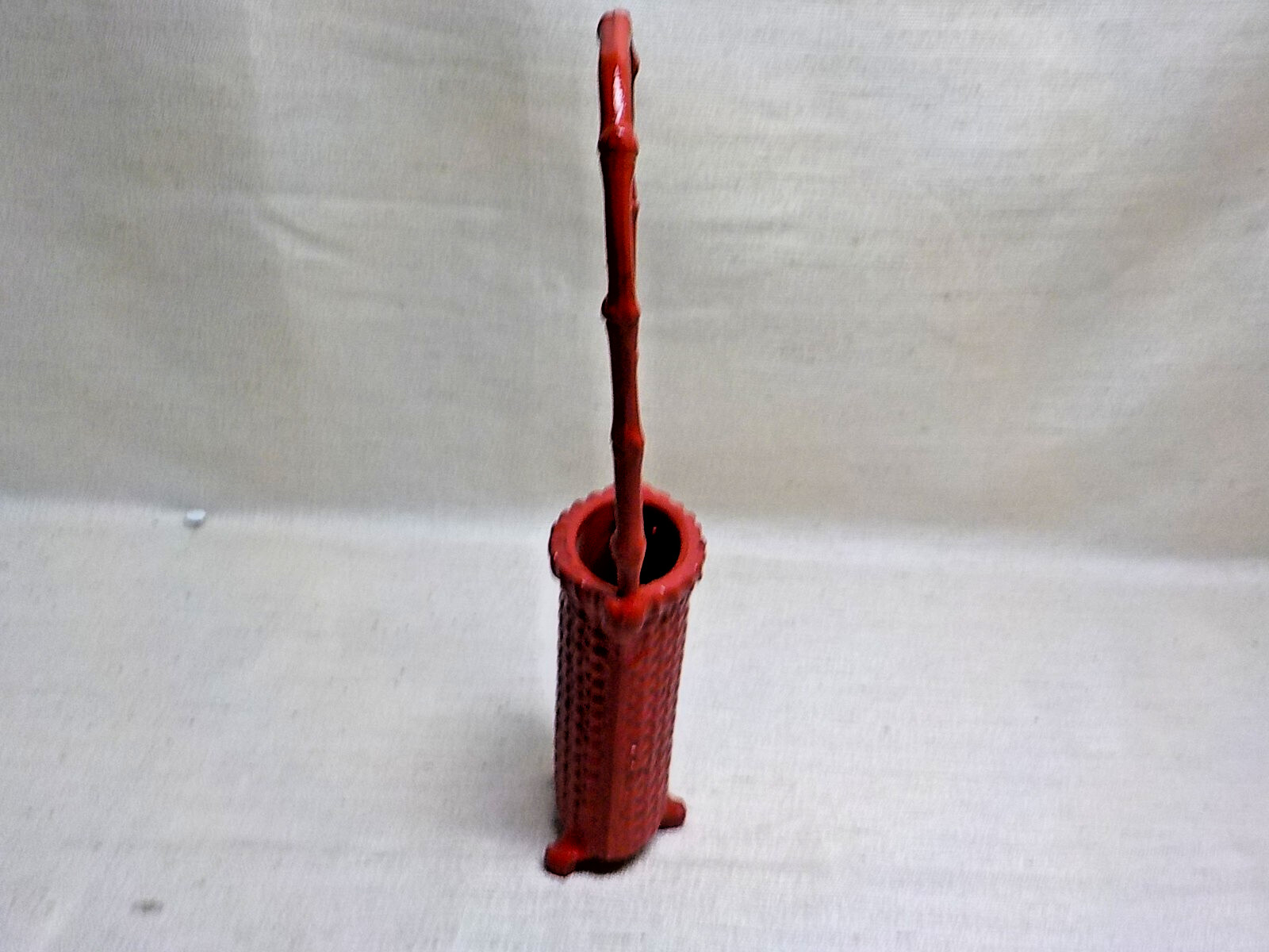 Vintage Cast Iron Heavy Dept 56 Red Footed Bamboo Style Handle Basket