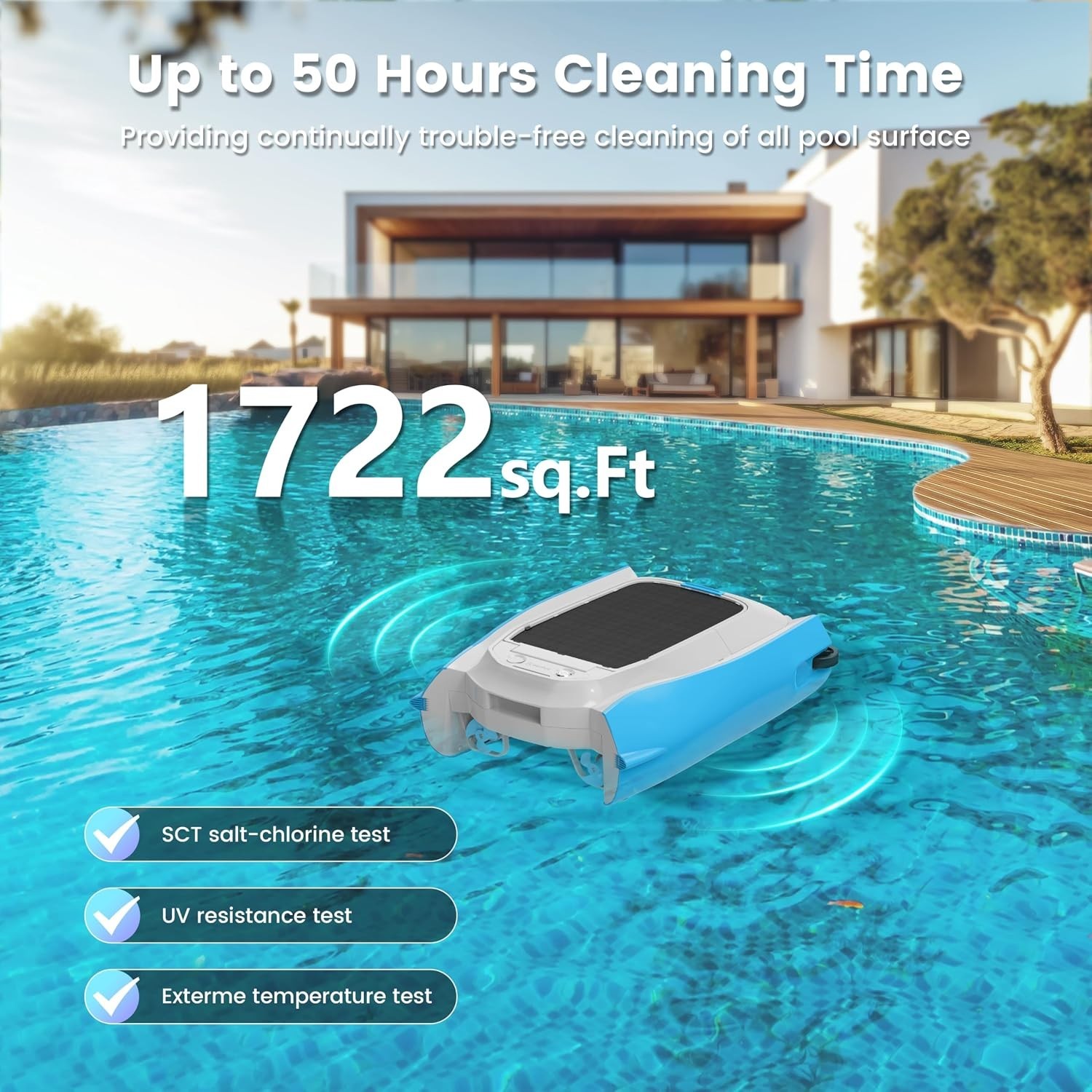Solar Powered Robotic 24/7 Continuous Pool Surface Skimmer Cleaner