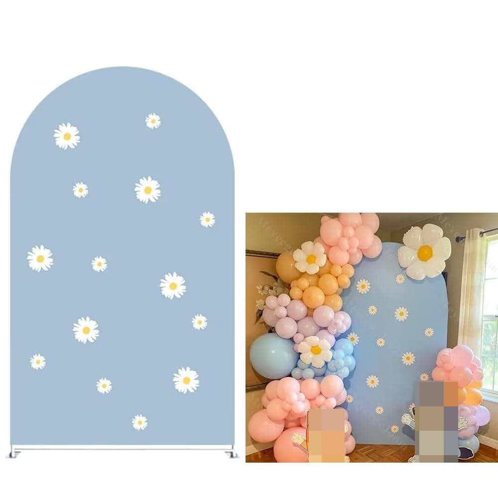 Konpon Daisies Arch Backdrop Fabric Cover Blue Arch Backdrop Stand Covers For