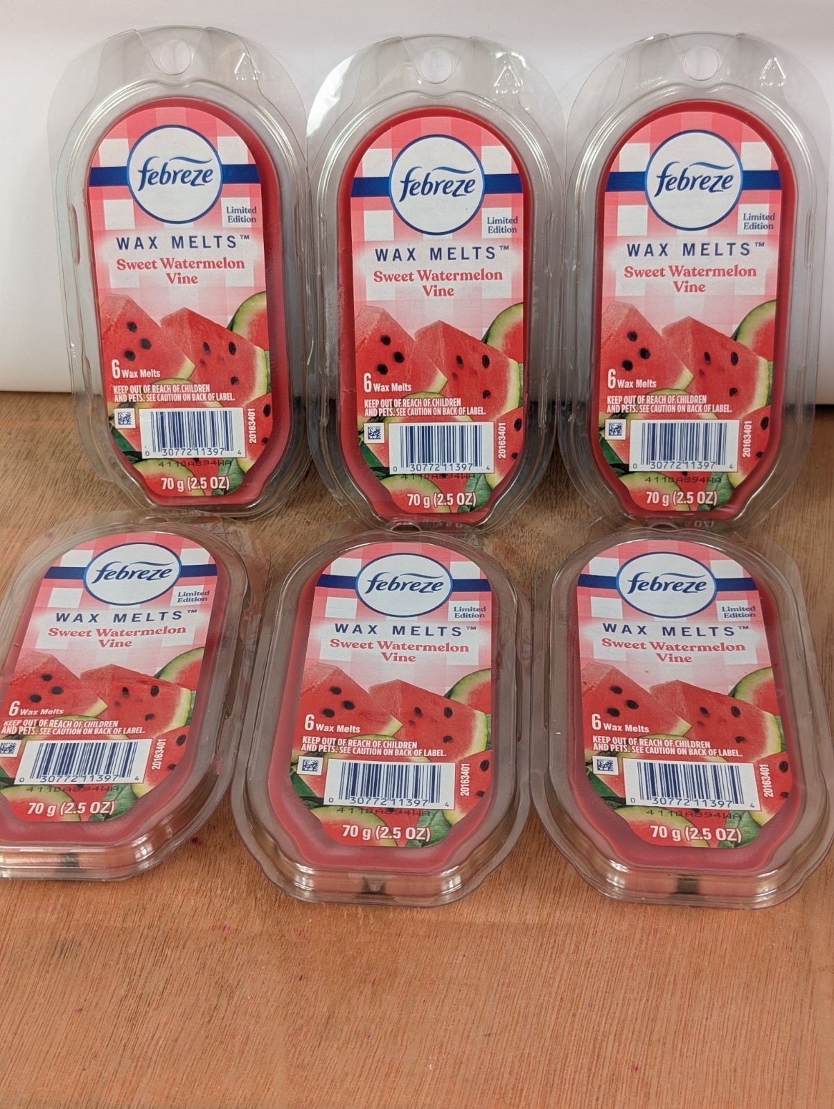 6 Pack Febreze Wax Melts Sweet Watermelon Vine Limited Edition 2.5oz 36 Total