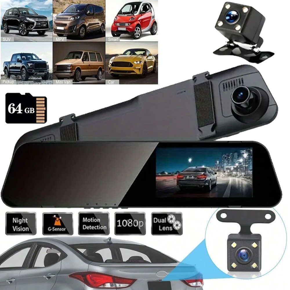 Dual Lens Dash Cam HD 1080p Car Front/Rear/Inside Video Recorder Camera G-sensor