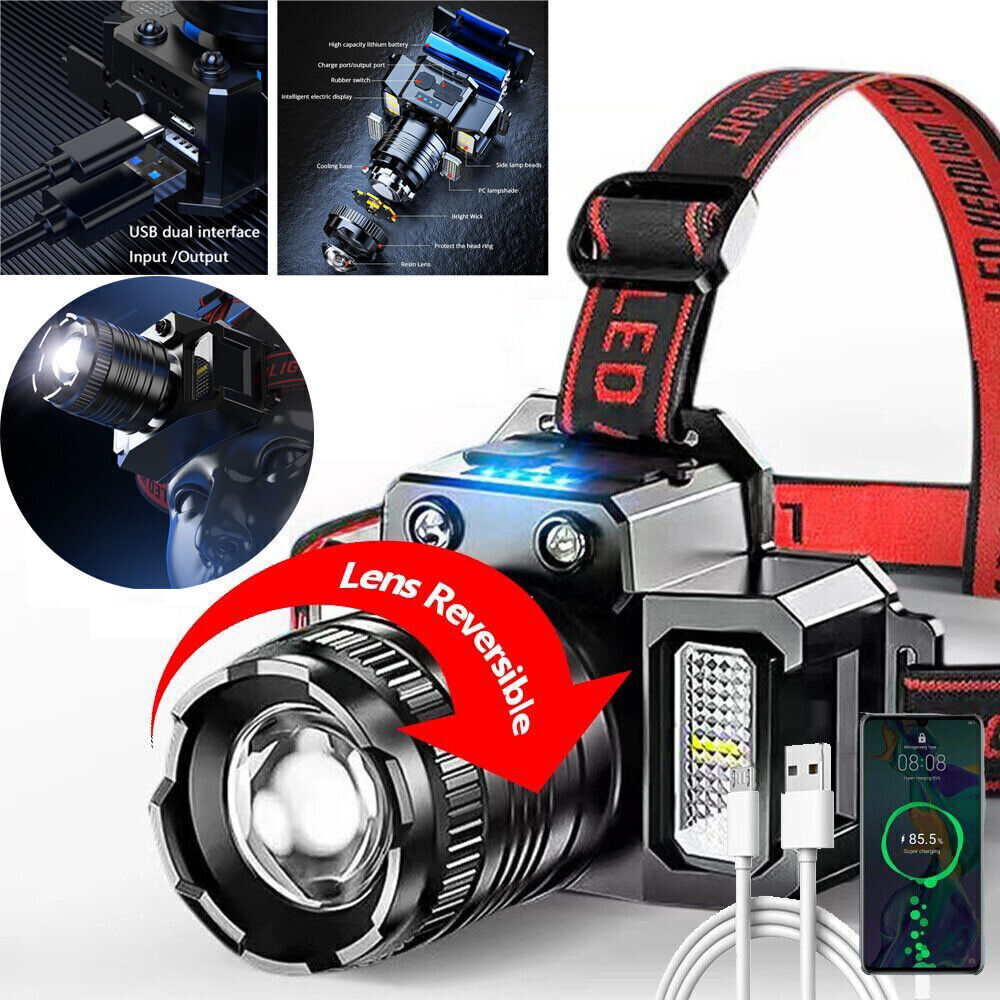 Super Bright LED Sensor Headlamp USB Rechargeable Camping Headlight Flashlight