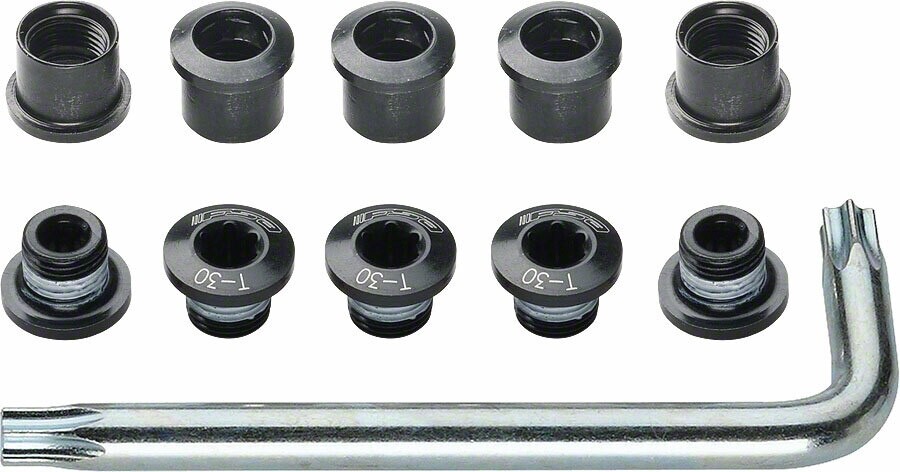 FSA Torx T-30 Alloy Double Chainring Nut/Bolt - 10 piece set w/tool - Black