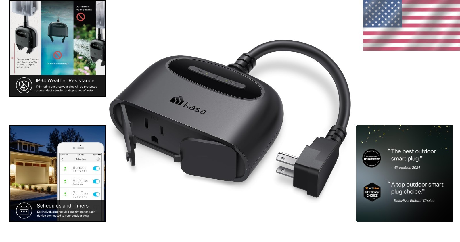 Wi-Fi Enabled Outdoor Smart Plug with 2 Sockets & 300 ft Range – Certified