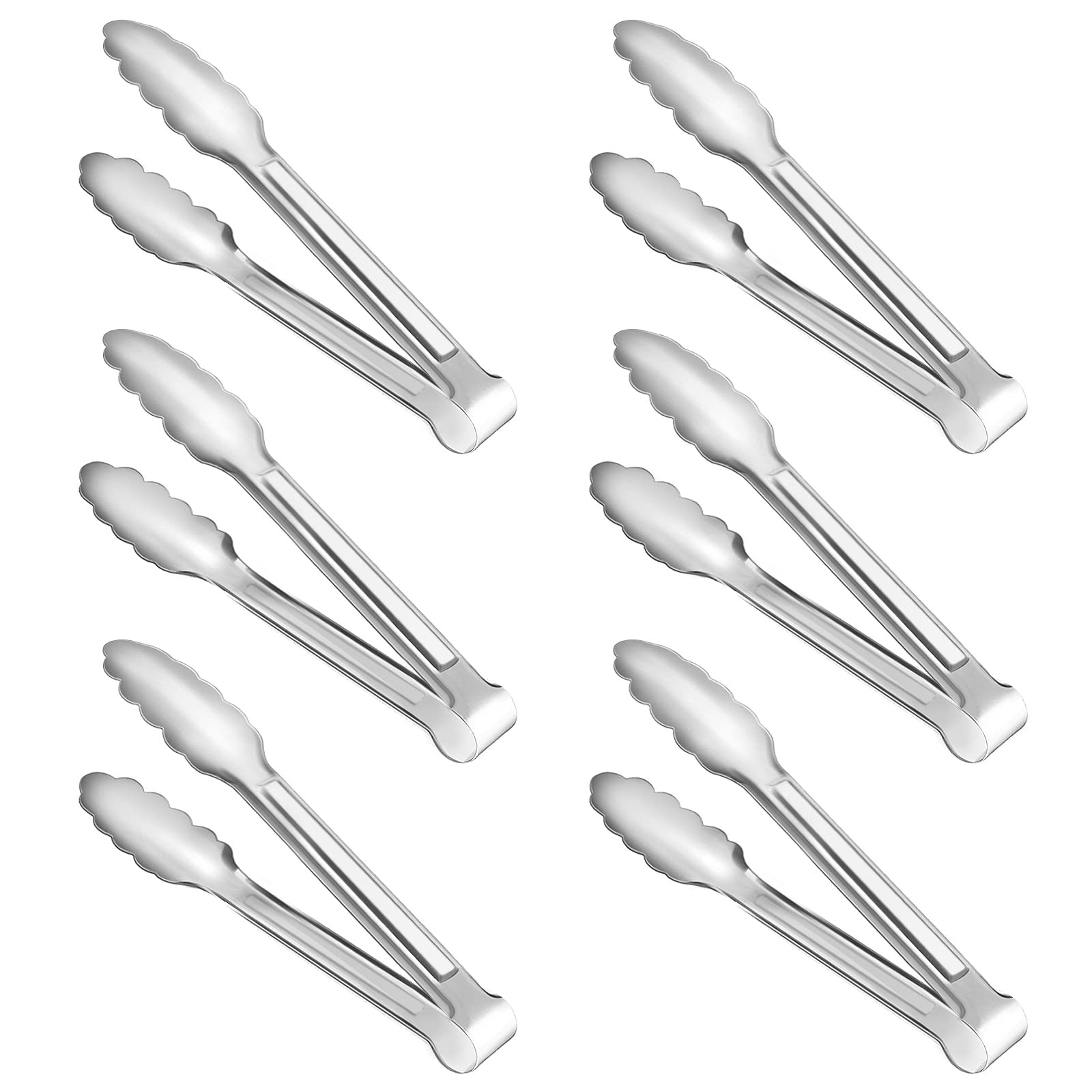 6 Pack Serving Tongs Kitchen Tongs, Buffet Stainless 7Inch, Silver