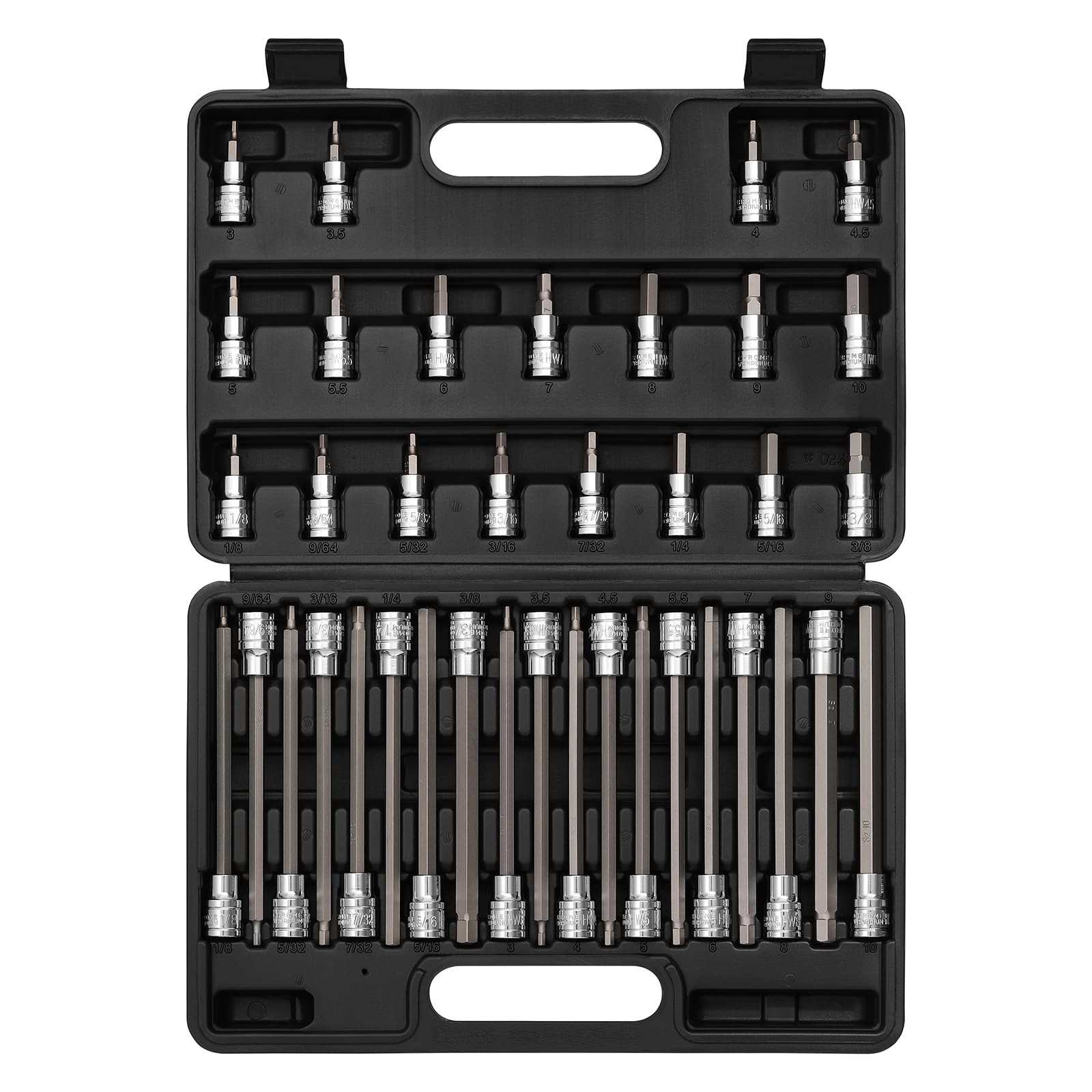 EMENTOL 38PCS Hex Bit Socket Set 1/8"-3/8" 3mm-10mm