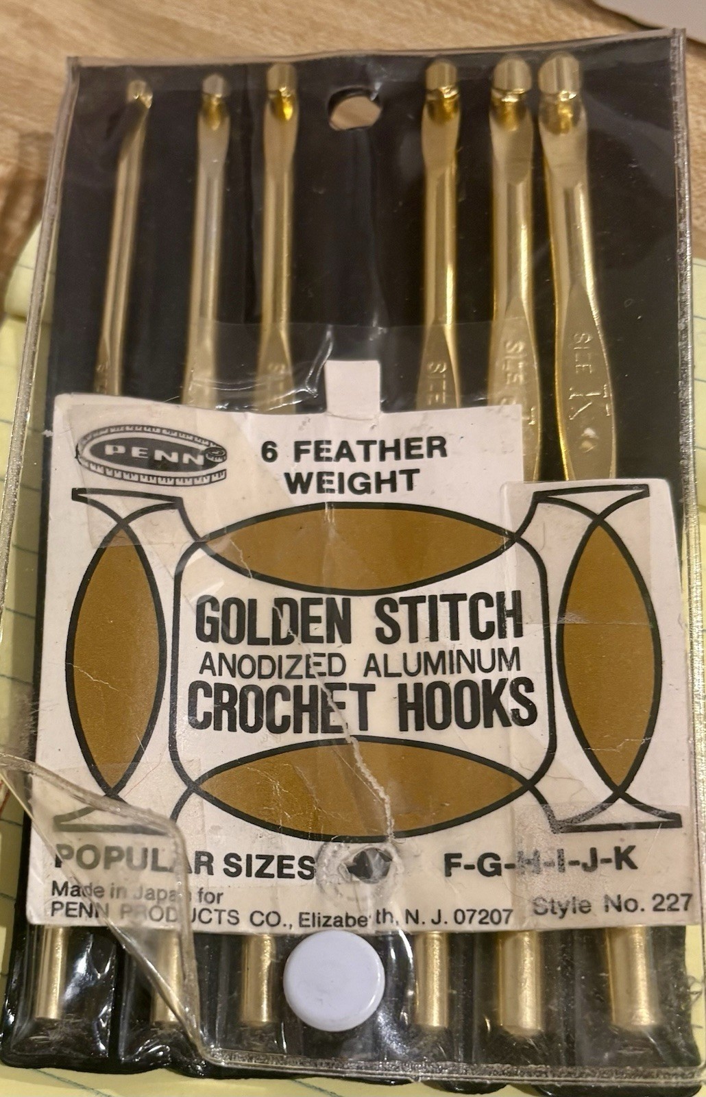 Penn Golden Stitch Aluminum Crochet Hooks Japan F-G-H-I-J-K New Old Stock