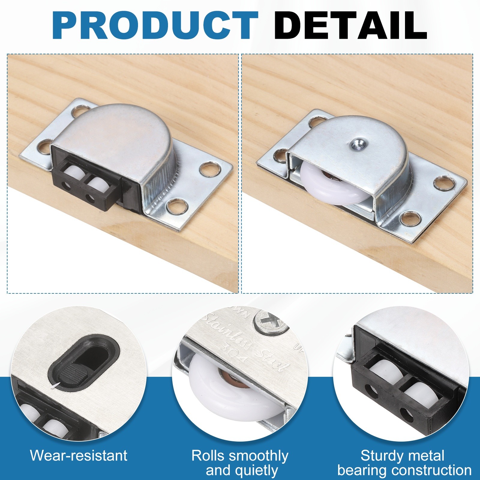 1Set Sliding Cabinet Hardware, 388 Top Bead Pulleys Track Set, Silver