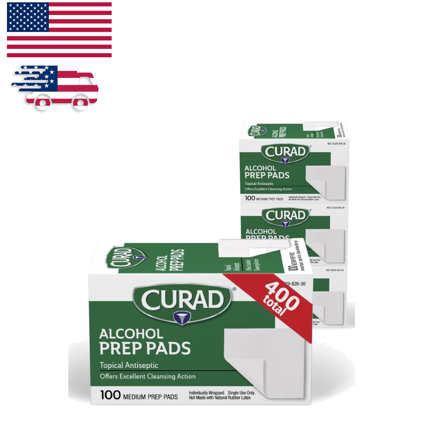 Alcohol Prep Pads Pack of 4 Boxes | 400 Pieces of Medium Isopropyl Wipes Indi...