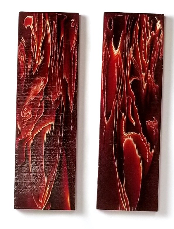 2 pcs. Red Raffir® Stripes .375 Knife Handle Material Scales 1.7"x 3.7" x 3/8"
