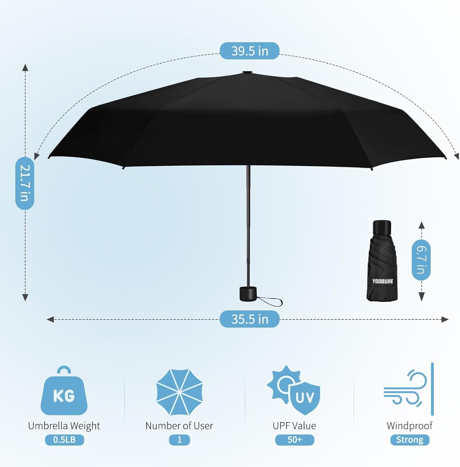 Yoobure Small Mini Umbrella with Case Light Compact Design Perfect for Black