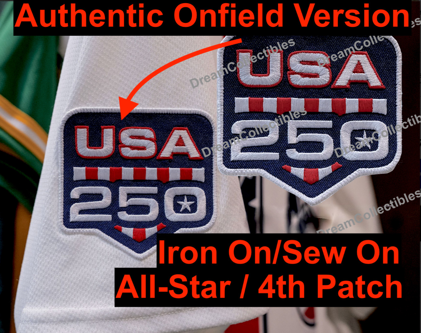 USA 250 Patch All Star / July 4th Patch Baseball Jersey Size MLB Baseball READ!