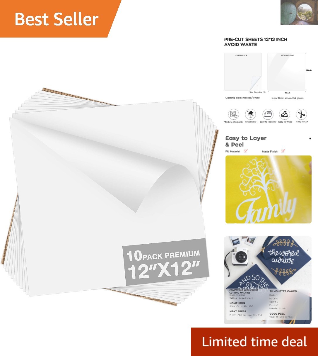 White HTV Vinyl Bundle - 10 Pack 12"x12" Sheets for Easy T-Shirt Design