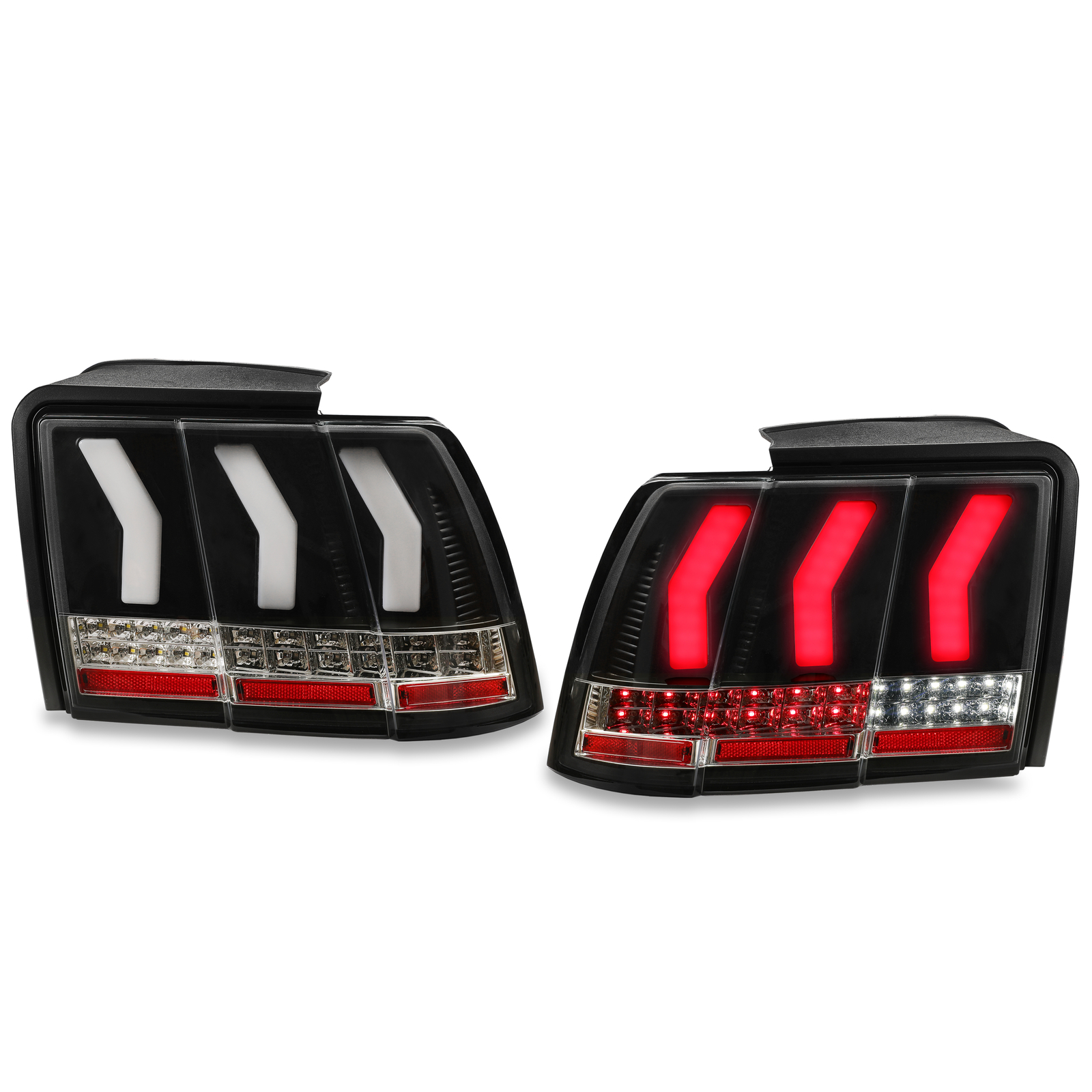 For 1999-2004 Ford Mustang Sequential Signal LED Tail Lights w/ Red Tube Black