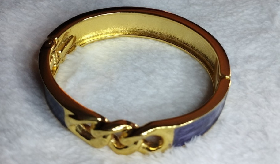 Vintage Goldtone Purple Blue Hinged Bracelet 2.5" Wrist
