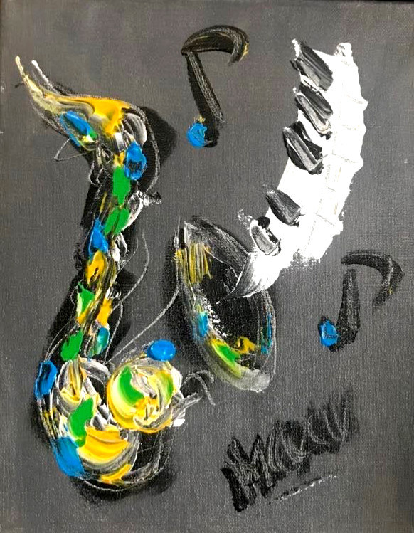 Jazz Original Oil Painting Stetched Canvas Impessionist Wall Art