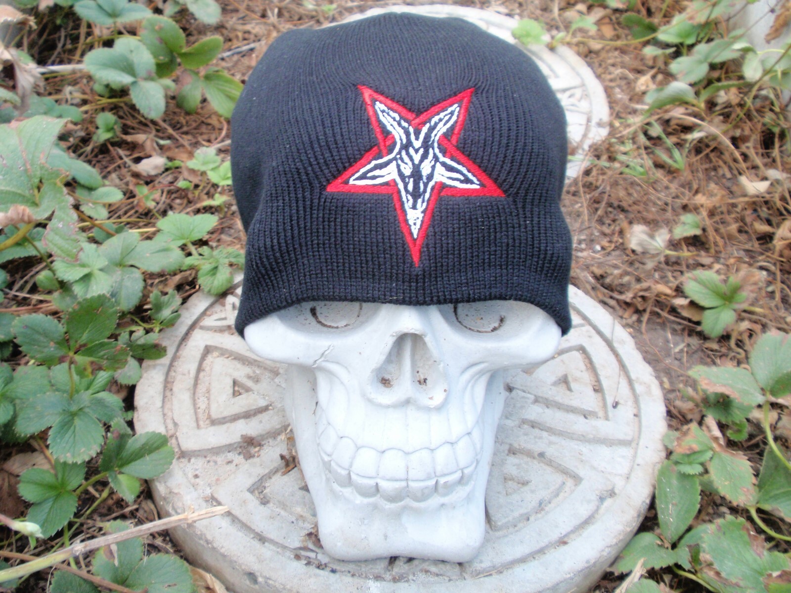 goat pentagram 2 color embroiderd beanie  Baphoment  666 devil inverted  satanic