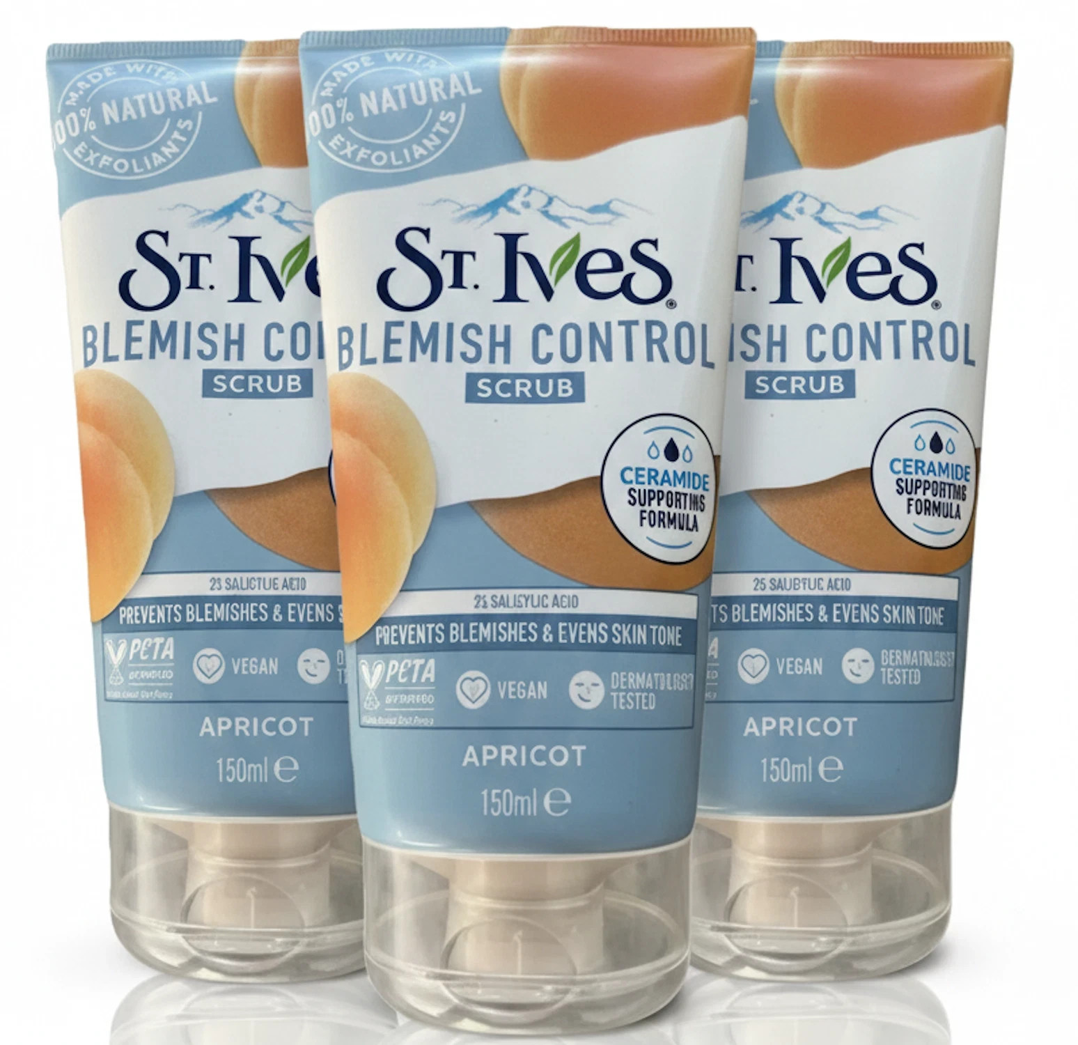 3 Pack St Ives Blemish Acne Control Apricot Scrub Oil Free Salicylic Acid 150 ml