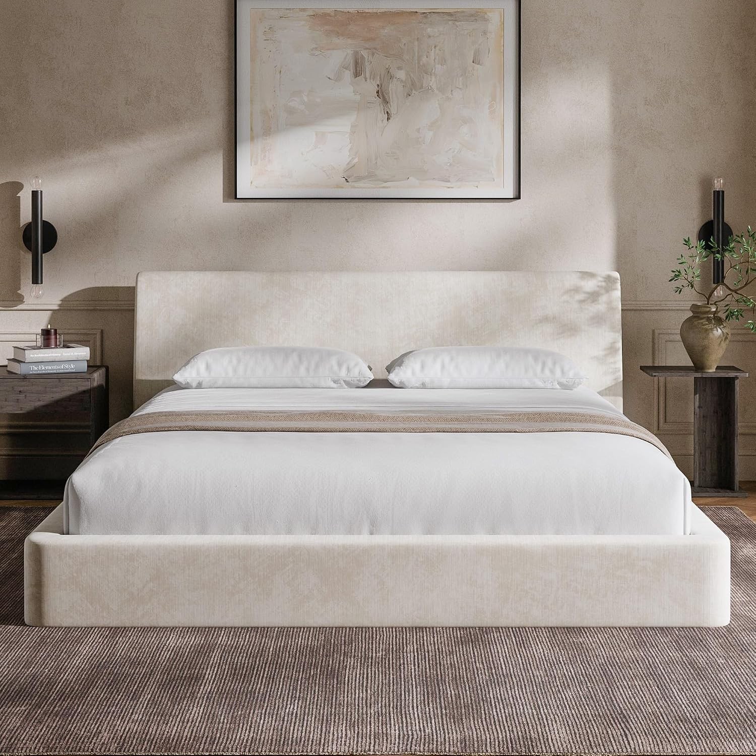 AirFrame King Size Bed Frame W/ Ergonomic Angled Foam Cushioned Headboard