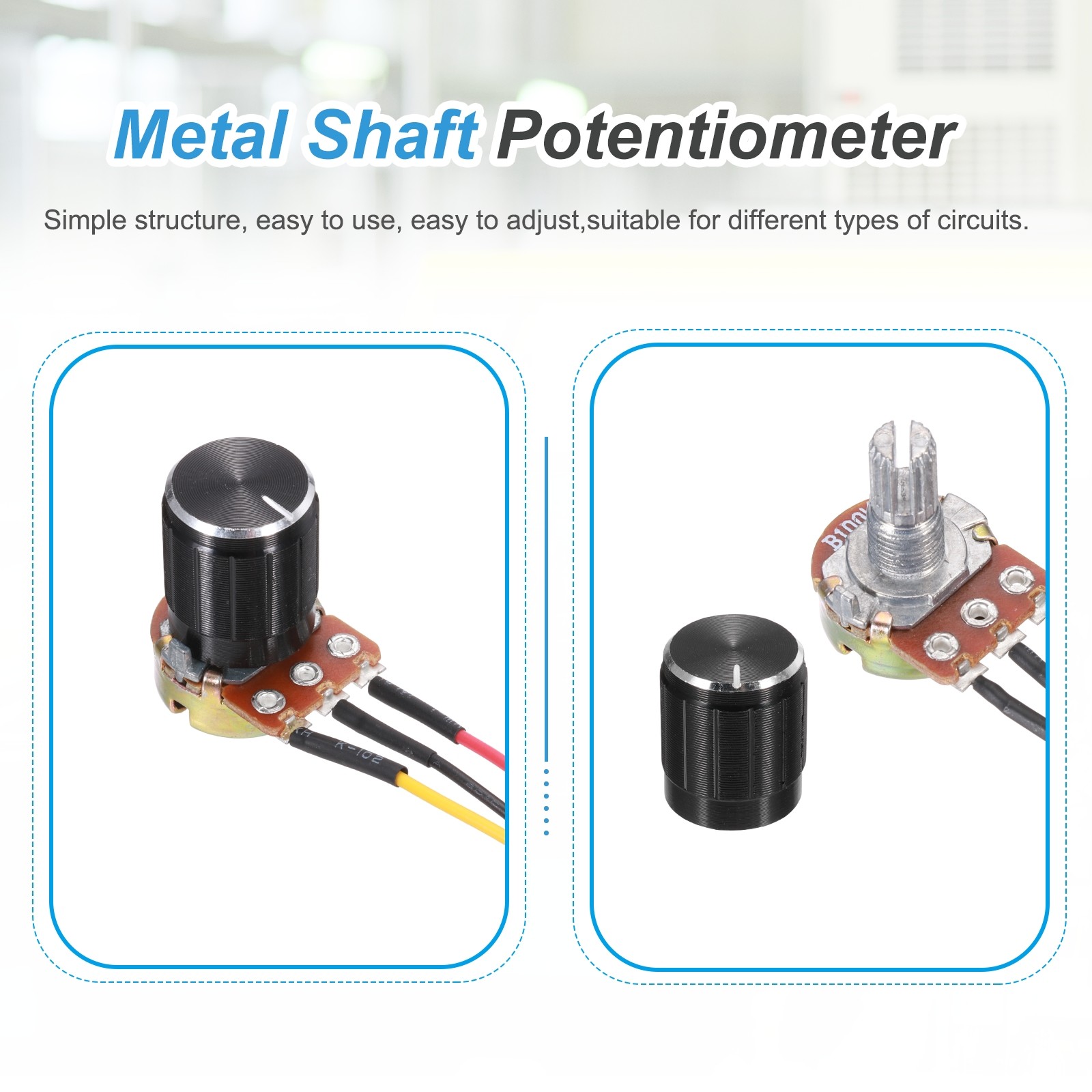 3Pcs WH-148 Potentiometer 3Pins B100K±20% Ohm Variable Resistor with 3 Knobs