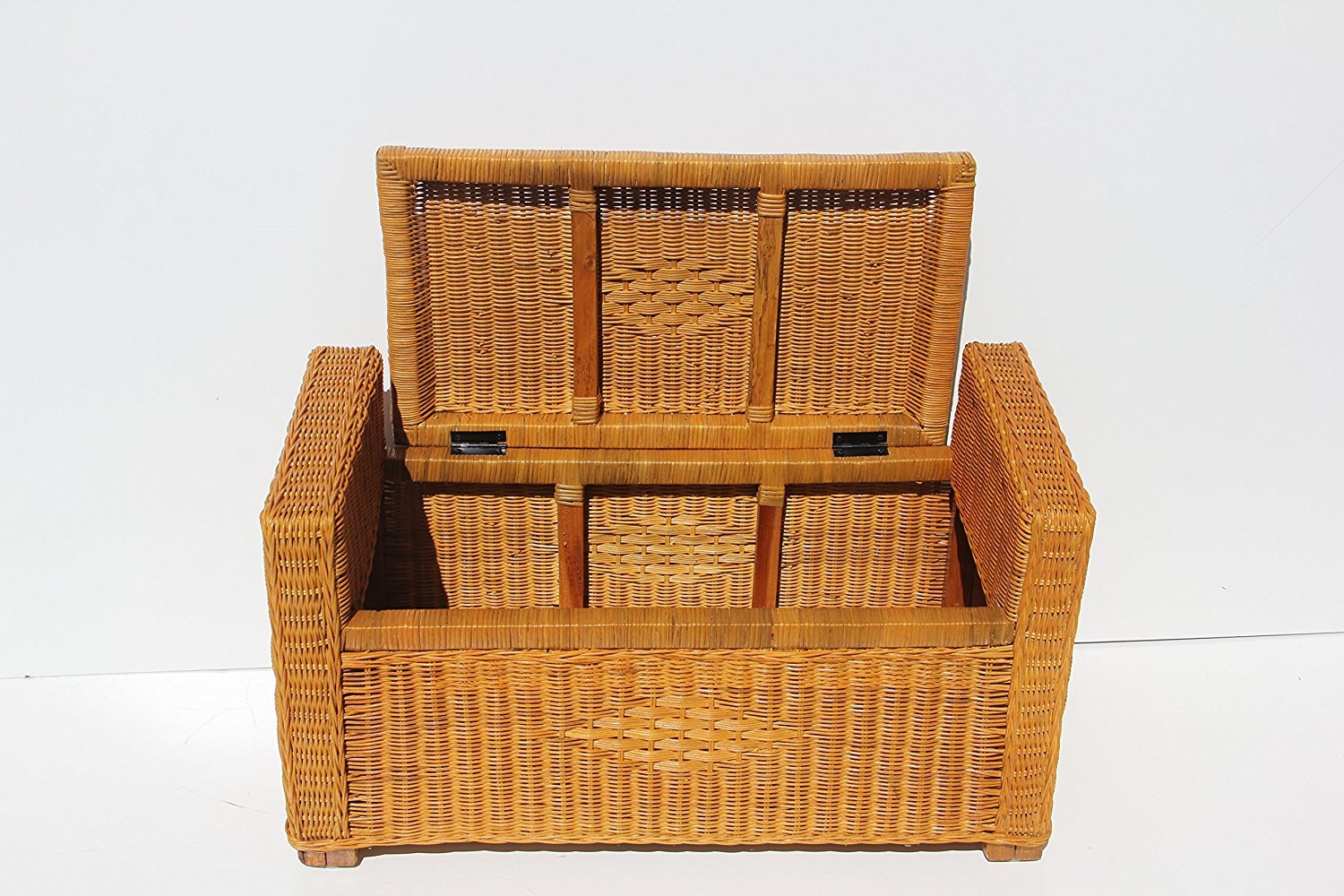 Handmade Rectangular Chest Ottoman Bruno Rattan Wicker w/ Cushion 32", Cognac